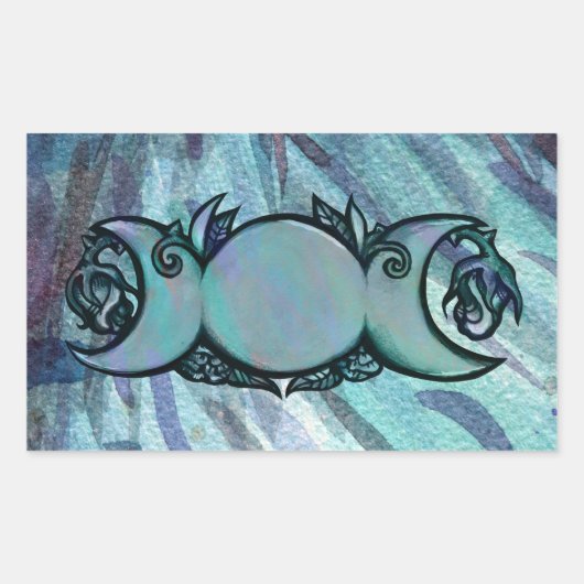 トリプルムーン女神ガイアのアートワーク緑の魔女 長方形シール (正面)