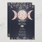 トリプルムーン女神ボタニカルブルーブライダルシャワー 招待状 (正面/裏面)