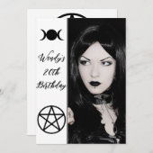 トリプルムーン女神星形五角形誕生日パーティー写真 招待状 (正面/裏面)