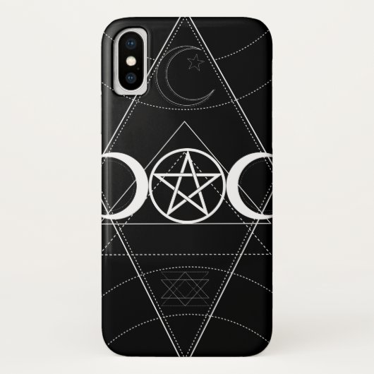 トリプルムーン幾何学ペンタグラム黒と白ウィッカ教 Case-Mate iPhoneケース (裏面)