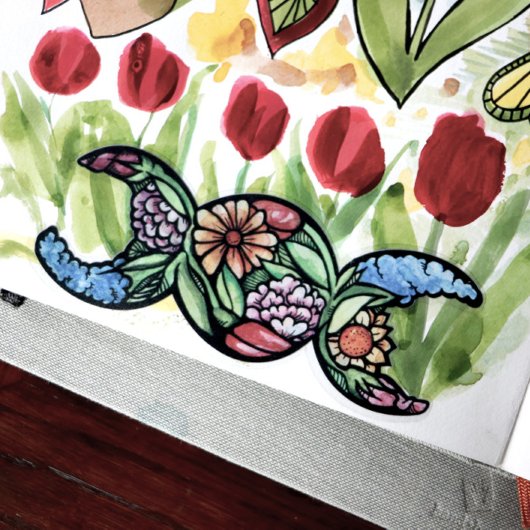 トリプルムーン記号の緑の魔女 シール