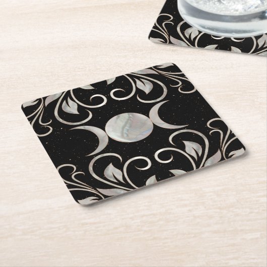 トリプルムーン – トリプル女神 – 真珠の母 スクエアペーパーコースター (アングル)