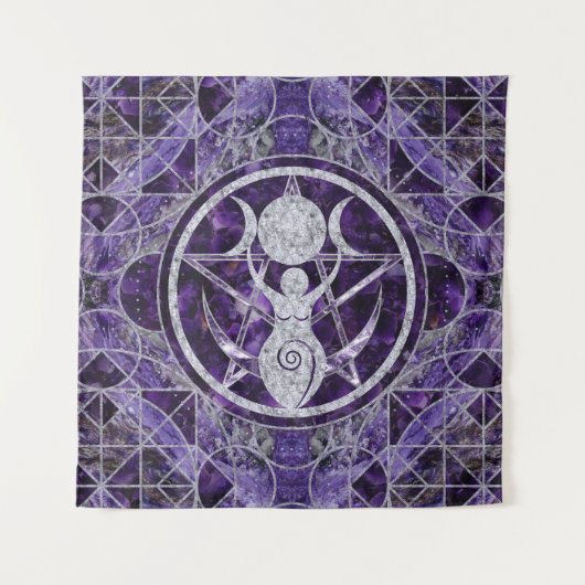 トリプルムーン-女神-アメジストとシルバー タペストリー (正面)