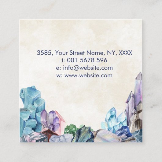 トリプルムーン – 癒しの結晶の水彩 スクエア名刺 (裏面)