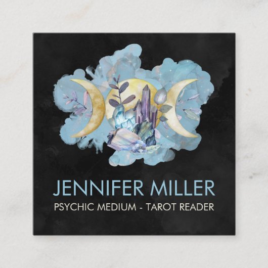 トリプルムーン – 癒しの結晶ウォーターカラースクエア スクエア名刺 (正面)