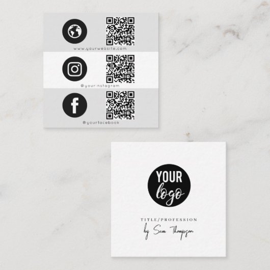 トリプルモダンアイコンとQRコードソーシャルメディアのロゴ スクエア名刺 (正面/裏面)