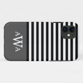 トリプルレターモノグラムグレー白黒ストライプ Case-Mate iPhoneケース (裏面(横))