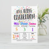 トリプル兄弟姉妹誕生日招待状 招待状 (スタンド正面)