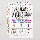 トリプル兄弟姉妹誕生日招待状 招待状 (正面/裏面)