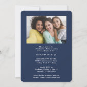 トリプル卒業写真コラージュ海軍とホワイトジョイント 案内状 (裏面)