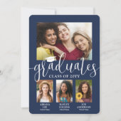 トリプル卒業写真コラージュ海軍とホワイトジョイント 案内状 (正面)