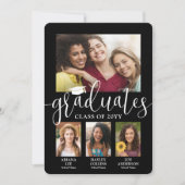 トリプル卒業写真コラージュ白黒ジョイント 案内状 (正面)