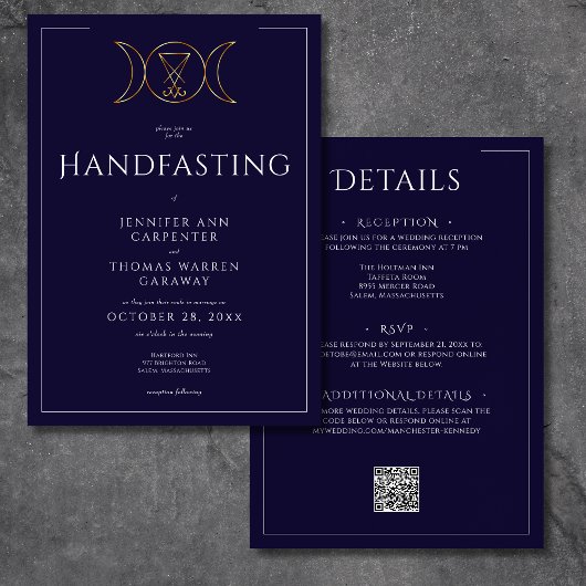 トリプル女神ウィッカ信者ムーンブルーハンドファスト両面 招待状