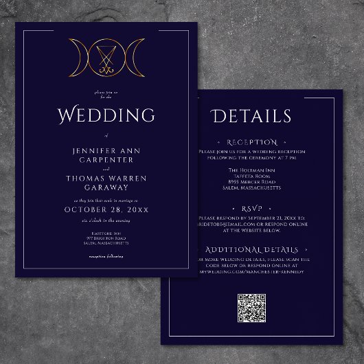 トリプル女神ウィッカ信者ムーン結婚ブルーの両面 招待状