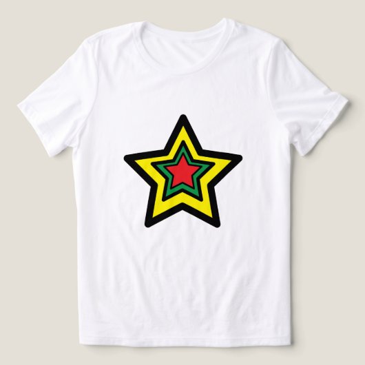 ⭐トリプル鮮やかビッグスターティー（黄色、緑、赤） トライブレンドＴシャツ (デザイン正面)