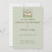 トリプレットの誕生日パーティーお祝いかわいい鳥 招待状 (裏面)