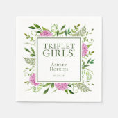トリプレットガールズピンクアジサイ女の子ベビーシャワー スタンダードカクテルナプキン (正面)