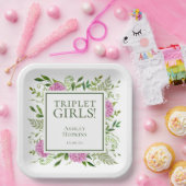 トリプレットガールズピンクアジサイ女の子ベビーシャワー ペーパープレート (パーティー)