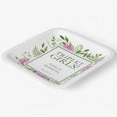 トリプレットガールズピンクアジサイ女の子ベビーシャワー ペーパープレート (傾斜あり)