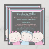 トリプレットガールボーイピンクブルーベビーシャワー招待状 招待状