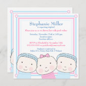 トリプレットガールボーイピンクブルーベビーシャワー招待状 招待状 (正面/裏面)