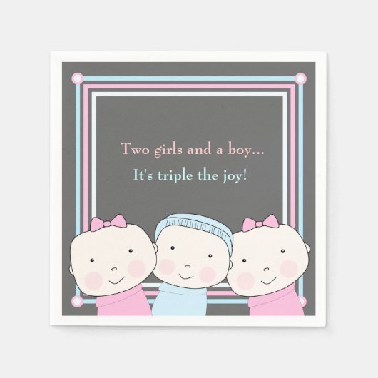 トリプレットガールボーイピンクブルーベビージョイナプキン スタンダードカクテルナプキン (正面)