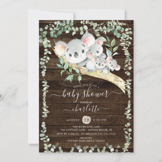 トリプレットスイートコアラベアーベビーベビーベイビーシャワー招待状 招待状 (正面)