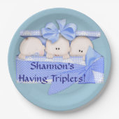 トリプレットブルーボーイベビーシャワーパーティー紙プレート ペーパープレート (正面)