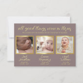 トリプレットベビーの誕生発表ウェルカムカード サンキューカード (正面)