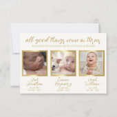 トリプレットベビーの誕生発表3枚カード サンキューカード (正面)