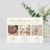 トリプレットベビーの誕生発表3枚カード サンキューカード (スタンド正面)