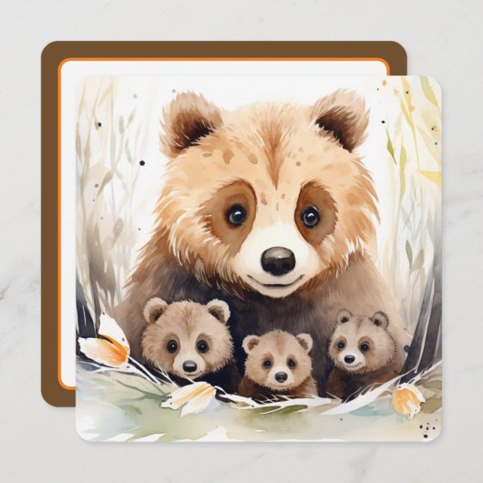 トリプレットベビーシャワーマママベアとカブ 招待状 (正面/裏面)