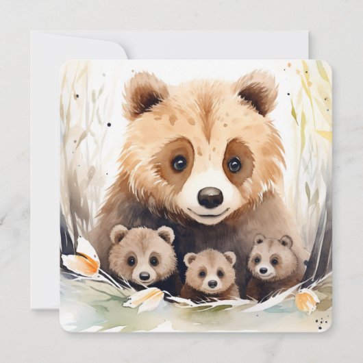 トリプレットベビーシャワーマママベアとカブ 招待状 (正面)