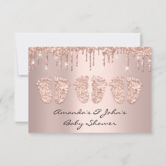 トリプレットベビーシャワー足バラドリップスガールボーイ 招待状 (裏面)