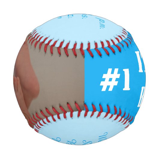 トリプレットボーイズ写真誕生統計ブルー 野球ボール (裏面)