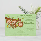 トリプレットモンキーベビーシャワー招待状グリーンMM2 招待状 (スタンド正面)