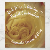 トリプレット21th誕生日イエローローズフローラルパーティー ワインラベル (シングルラベル)