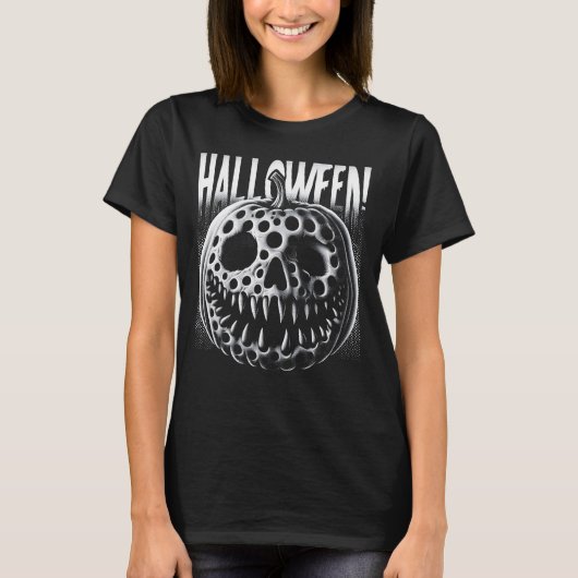 トリポフォビアパンプキン不気味スカル不気味なハロウィン Tシャツ (正面)