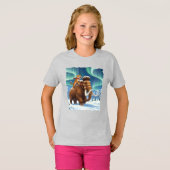 トリュストマンモスの背中に乗る氷河猫 Tシャツ (正面フル)