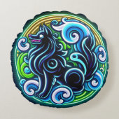 トリュフ犬は波のクッションが大好き ラウンドクッション (正面)