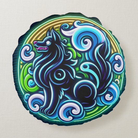 トリュフ犬は波のクッションが大好き ラウンドクッション (裏面)