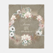 トリラックスロピ自然カルタンホワイトフローラ フリースブランケット (正面)