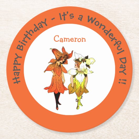 トリリウムタイガーリリーお洒落花パーティー供給 ラウンドペーパーコースター (正面)