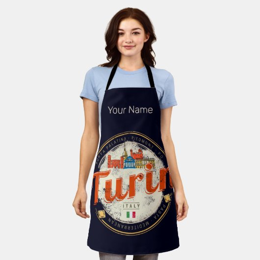 トリンピエモンテレトロスカイラインイタリアンヴィンテージパスタ エプロン (着用した状態)