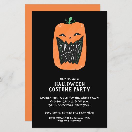 トリートカボンプキンハロウィーンバジェット招待状 (正面/裏面)