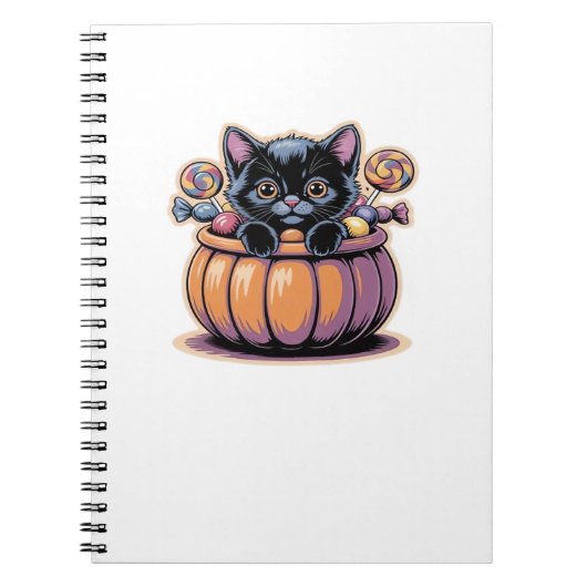 トリートバケットクラシックTシャツの黒い子猫 ノートブック (正面)