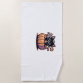 トリートバケットクラシックTシャツの黒い子猫 ビーチタオル (正面)