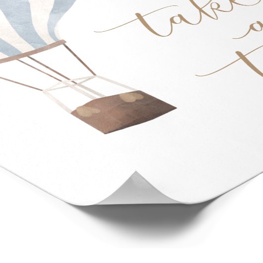 トリートブルー熱気球の赤ちゃんシャワーサインを取る ポスター (角)