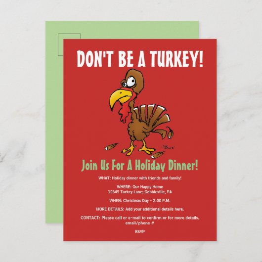 トルおもしろいコホリディディナー招待状 ポストカード (正面/裏面)