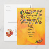 トルキーと一緒に過ごす感謝祭 保存日付のお誘い ポストカード (正面/裏面)